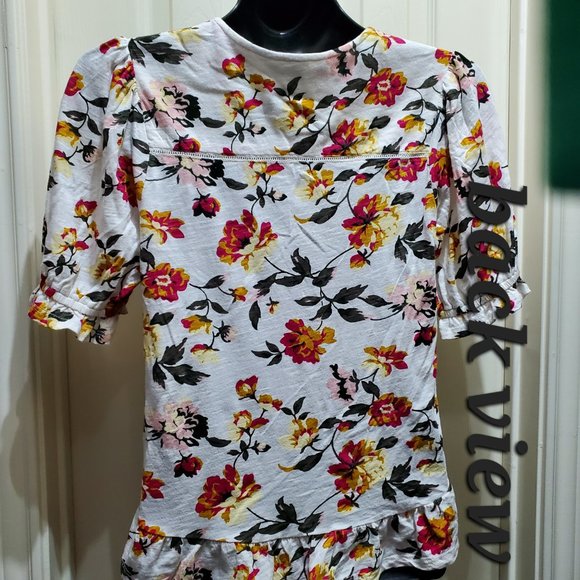 LUCKY BRAND Floral Boho Short Sleeve v-Neck Ruffled Blouse, Small - Picture 2 of 7